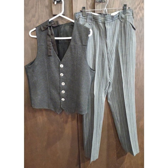 Western Dress Vest Pants Set Metallic Equestrian Black Waistcoat Mens Medium 32 - Picture 1 of 16